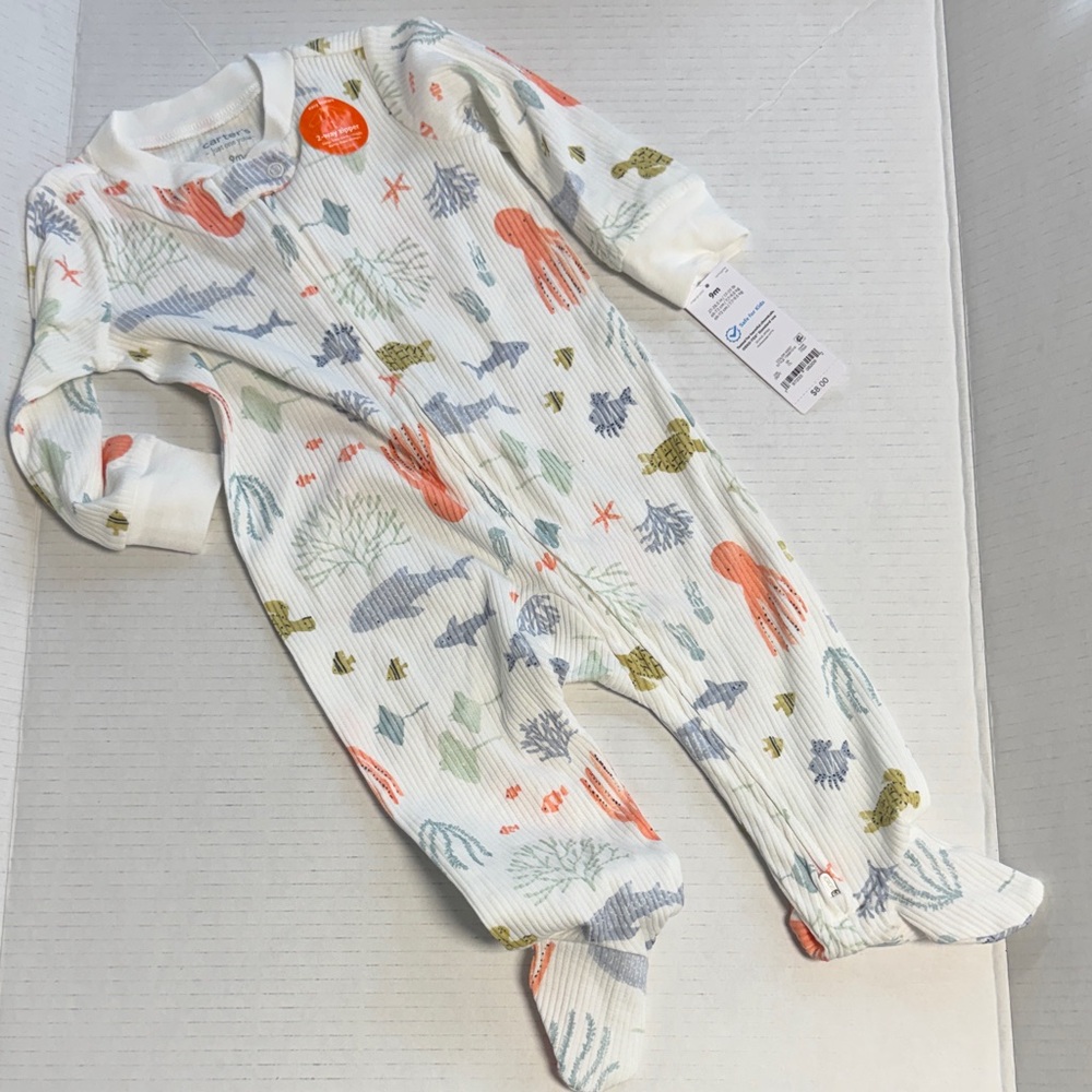 Carter's White and Multicolor Ocean-Themed Footie